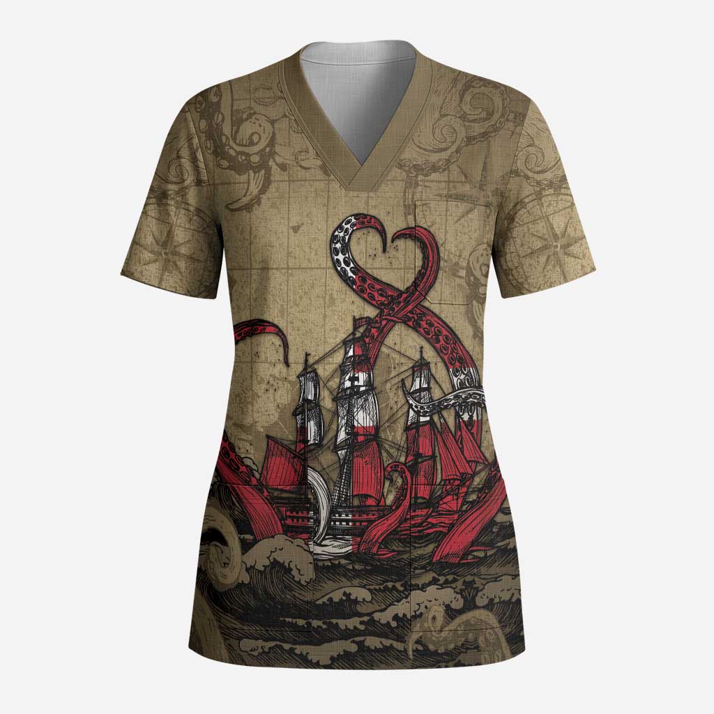 Danish Empire Scrub Top Denmark Norway Union And Kraken - Wonder Print Shop