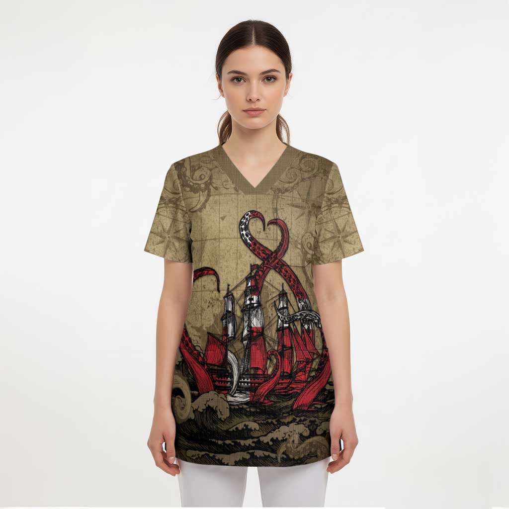 Danish Empire Scrub Top Denmark Norway Union And Kraken - Wonder Print Shop