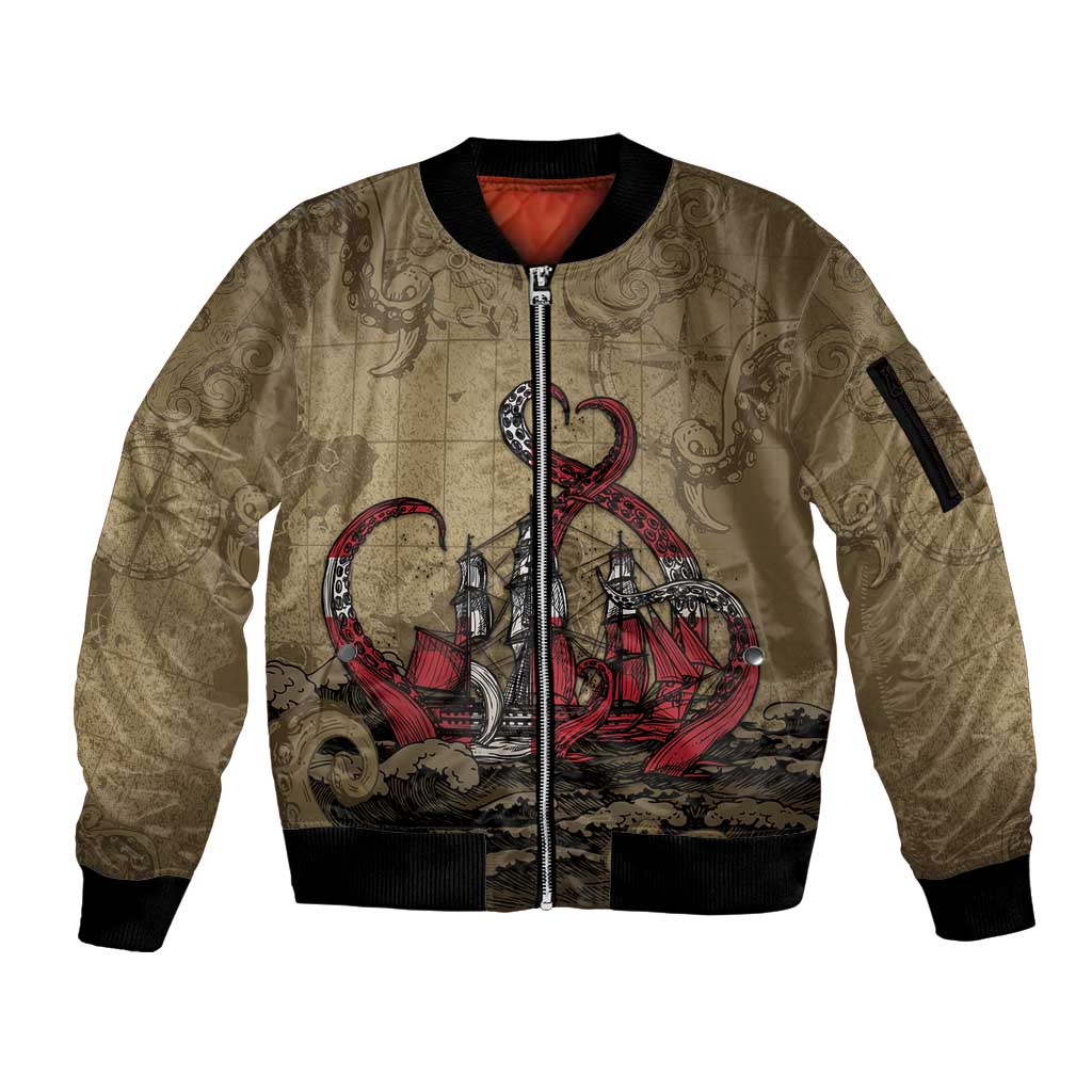 Danish Empire Sleeve Zip Bomber Jacket Denmark Norway Union And Kraken - Wonder Print Shop