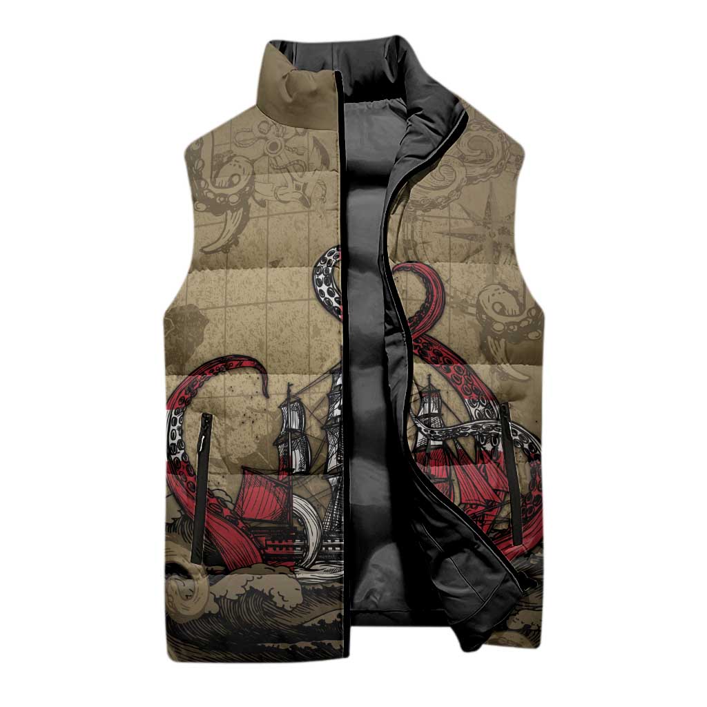 Danish Empire Sleeveless Puffer Jacket Denmark Norway Union And Kraken - Wonder Print Shop