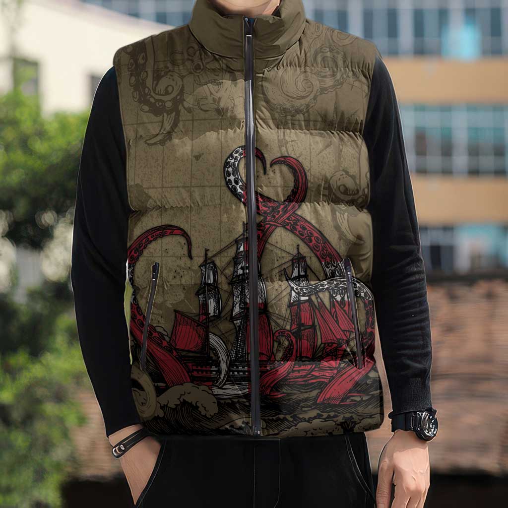 Danish Empire Sleeveless Puffer Jacket Denmark Norway Union And Kraken - Wonder Print Shop