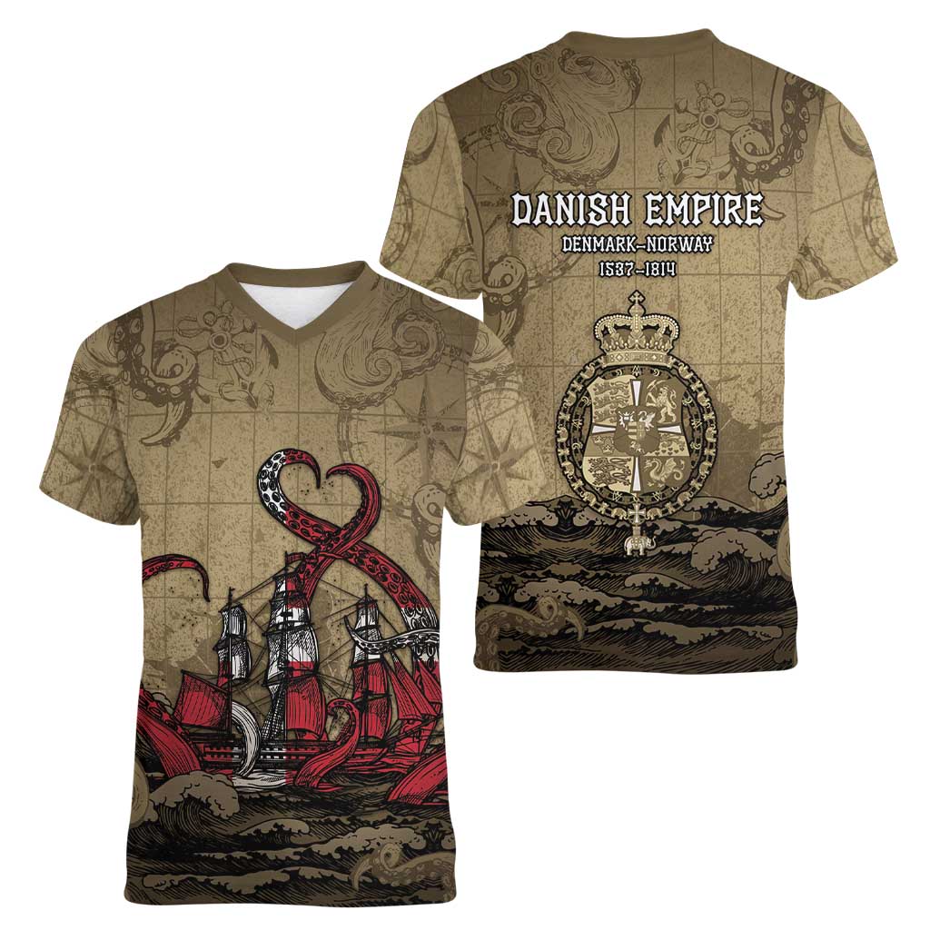 Danish Empire Women V-Neck T-Shirt Denmark Norway Union And Kraken - Wonder Print Shop