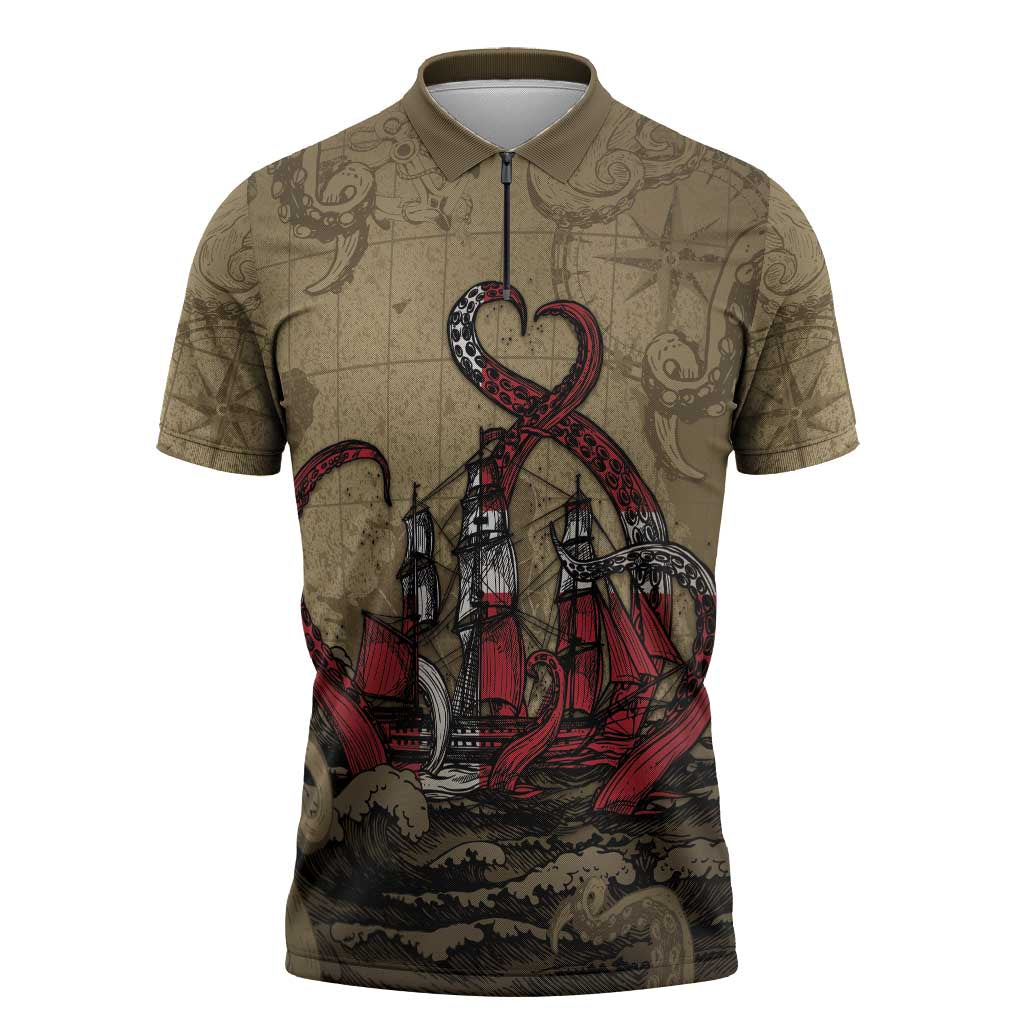 Danish Empire Zipper Polo Shirt Denmark Norway Union And Kraken - Wonder Print Shop