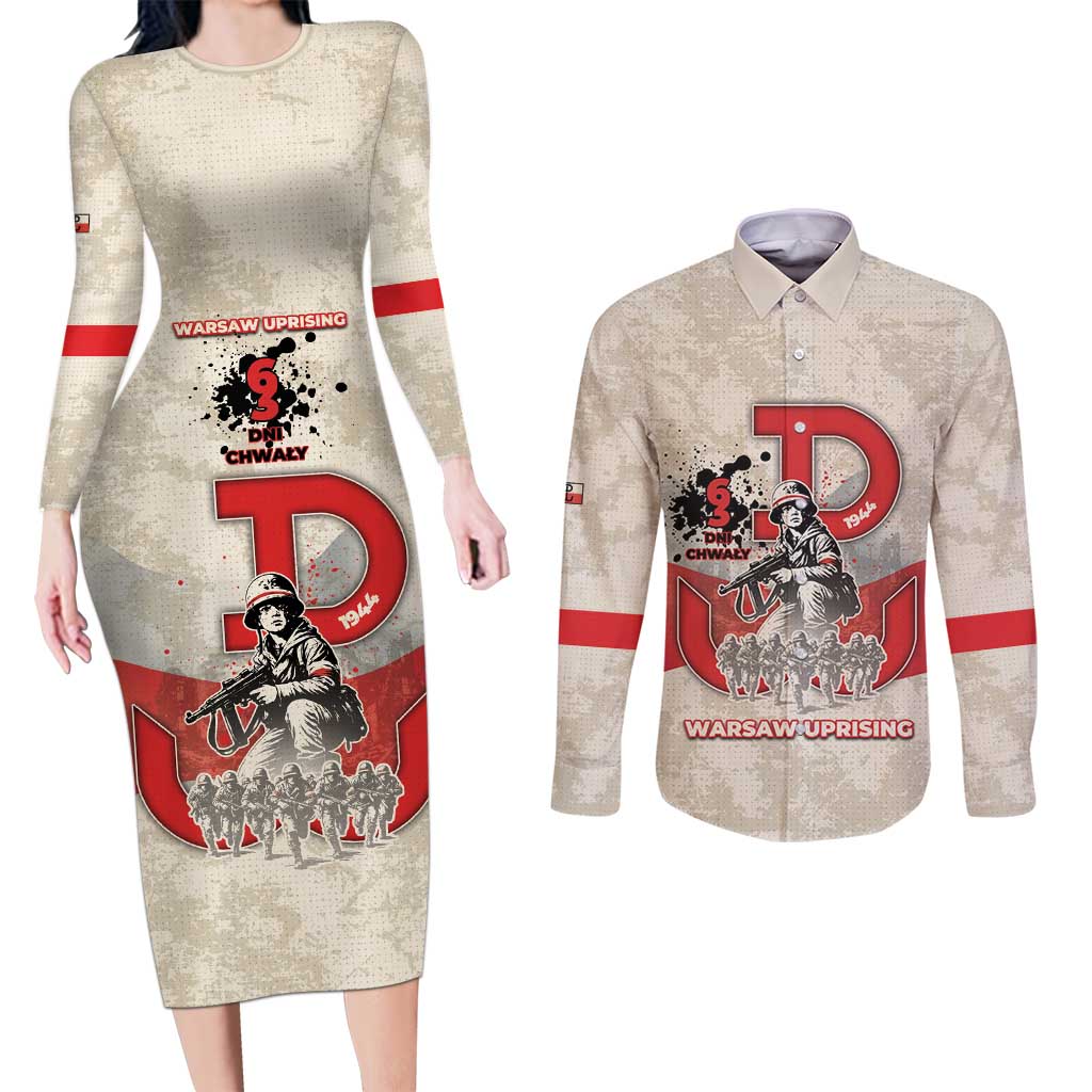 Polish Warsaw Uprising Couples Matching Long Sleeve Bodycon Dress and Long Sleeve Button Shirt 63 Days Of Glory