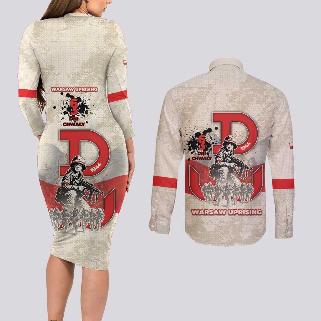 Polish Warsaw Uprising Couples Matching Long Sleeve Bodycon Dress and Long Sleeve Button Shirt 63 Days Of Glory