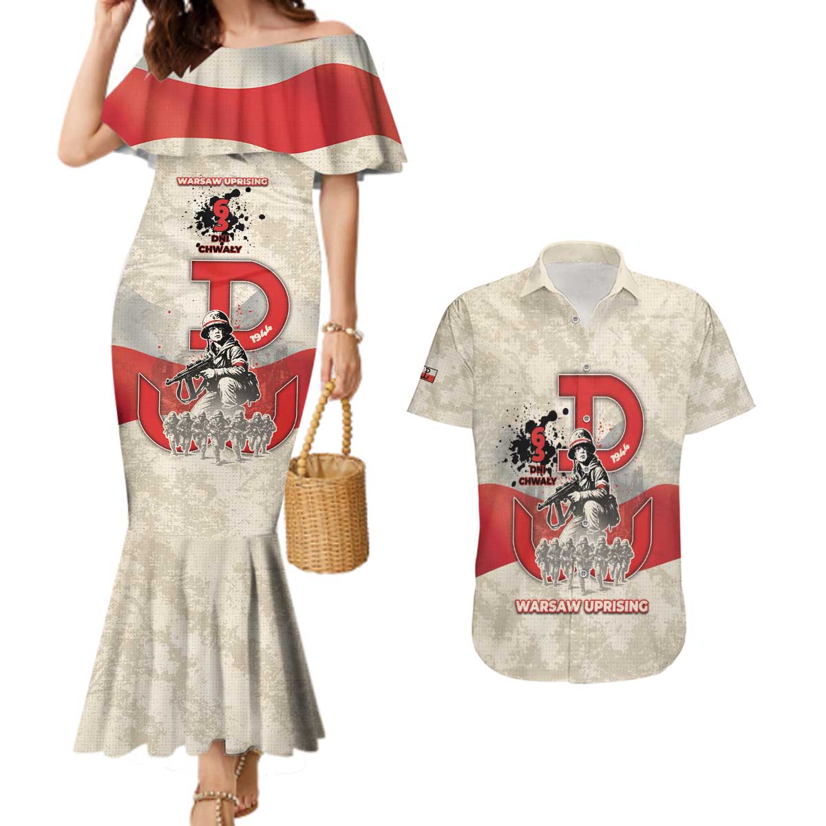 Polish Warsaw Uprising Couples Matching Mermaid Dress and Hawaiian Shirt 63 Days Of Glory