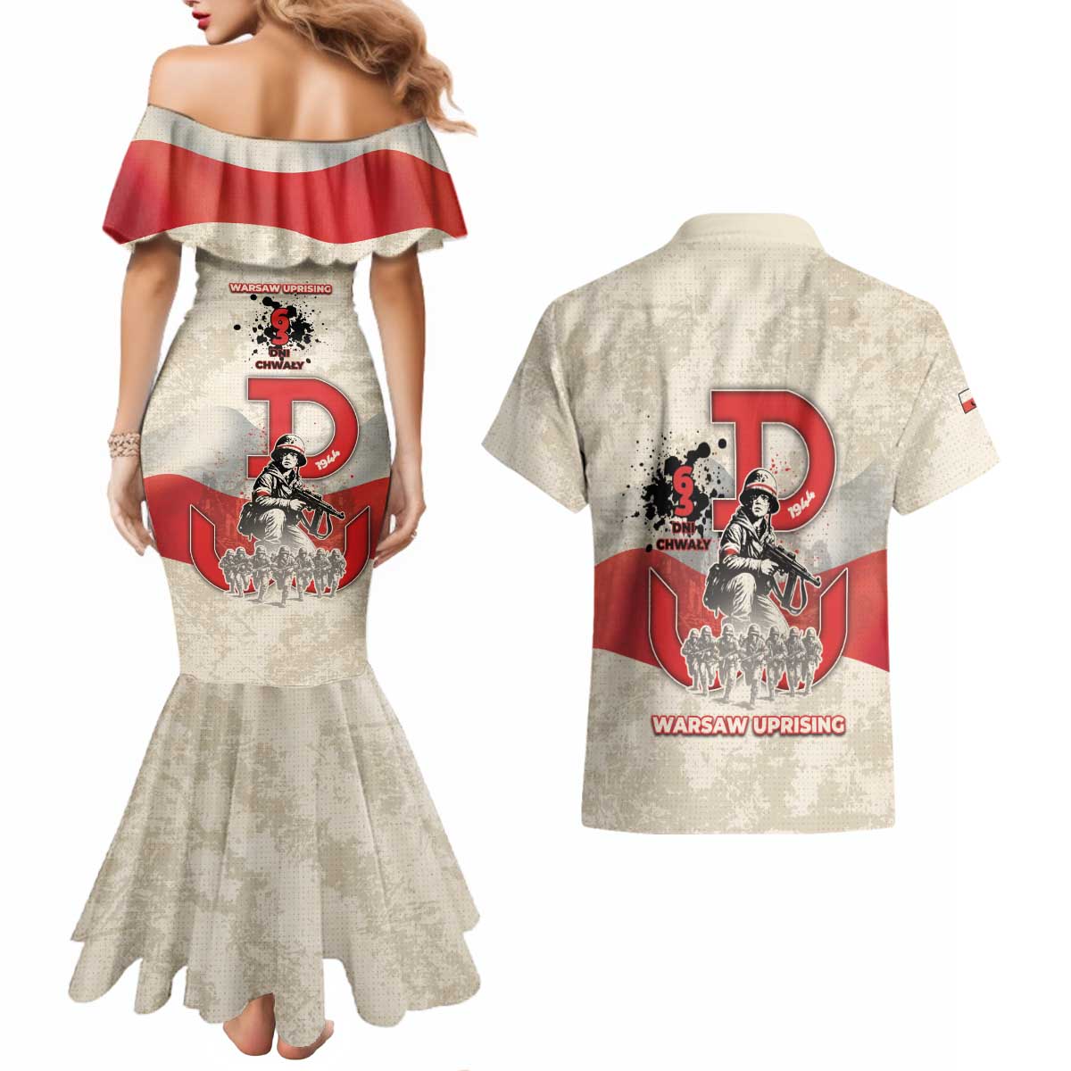 Polish Warsaw Uprising Couples Matching Mermaid Dress and Hawaiian Shirt 63 Days Of Glory