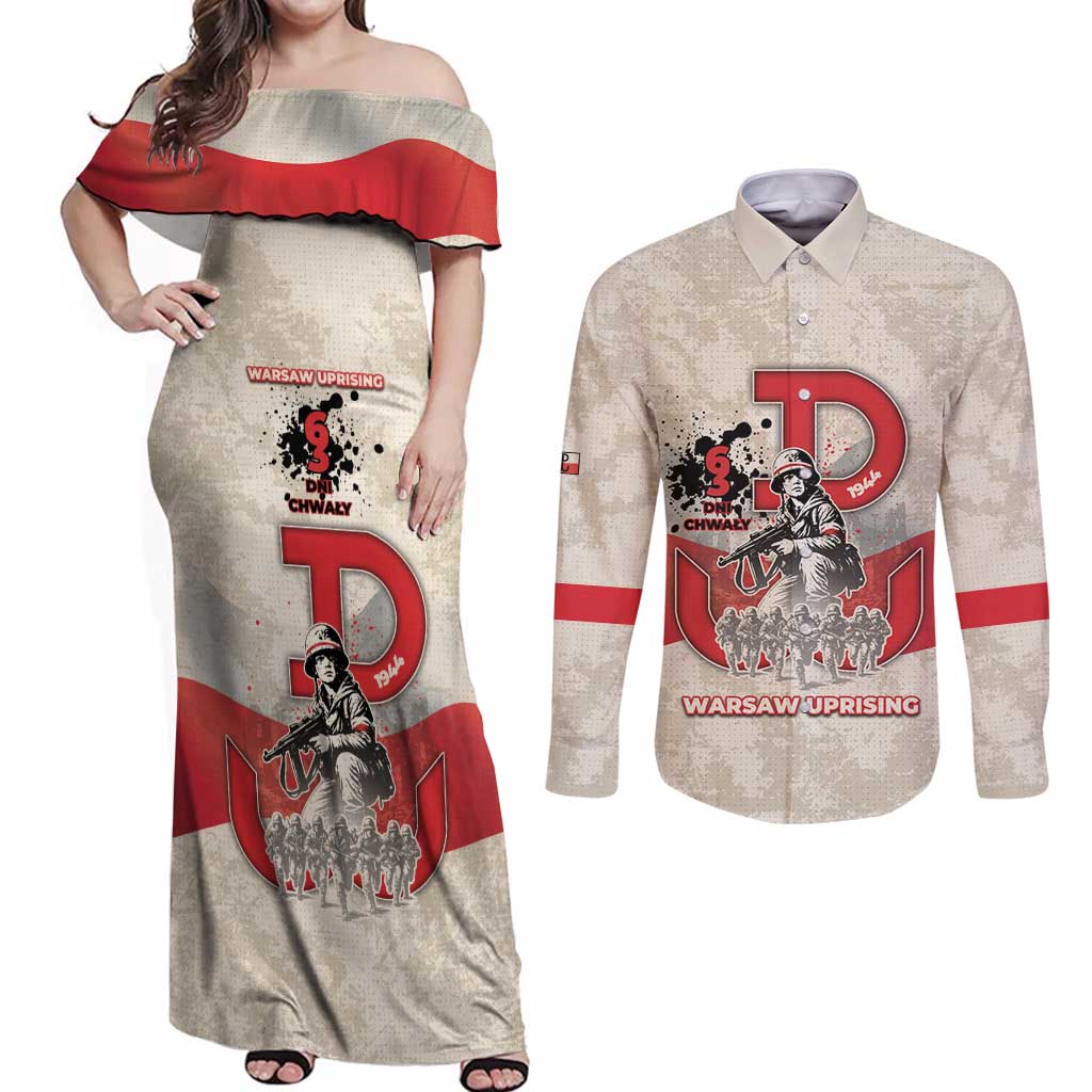 Polish Warsaw Uprising Couples Matching Off Shoulder Maxi Dress and Long Sleeve Button Shirt 63 Days Of Glory