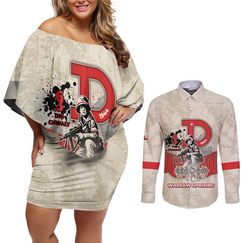 Polish Warsaw Uprising Couples Matching Off Shoulder Short Dress and Long Sleeve Button Shirt 63 Days Of Glory