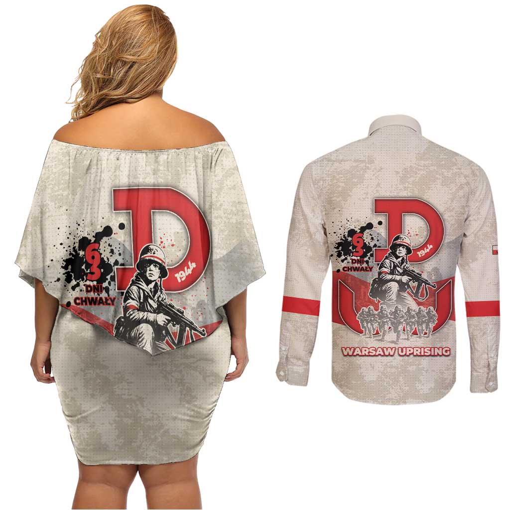 Polish Warsaw Uprising Couples Matching Off Shoulder Short Dress and Long Sleeve Button Shirt 63 Days Of Glory