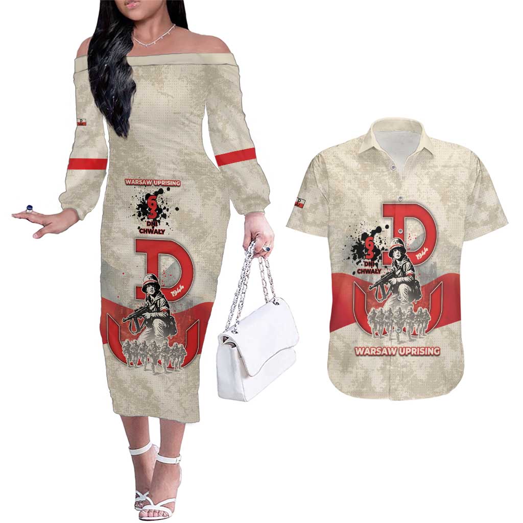 Polish Warsaw Uprising Couples Matching Off The Shoulder Long Sleeve Dress and Hawaiian Shirt 63 Days Of Glory