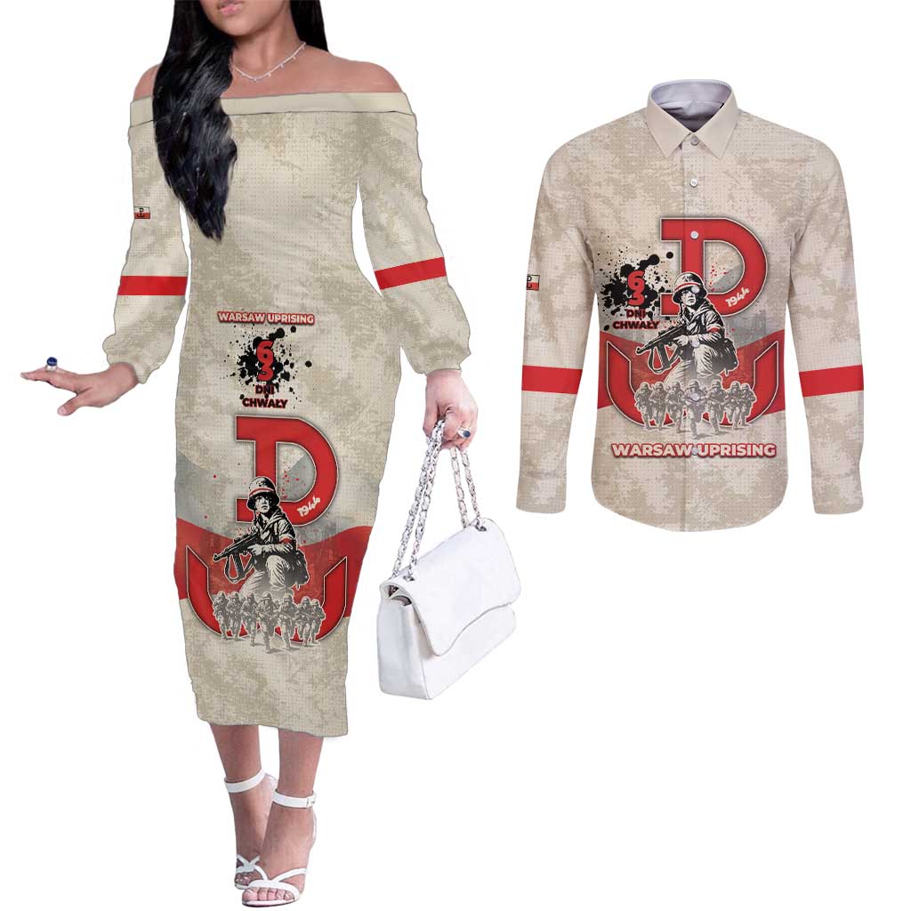 Polish Warsaw Uprising Couples Matching Off The Shoulder Long Sleeve Dress and Long Sleeve Button Shirt 63 Days Of Glory