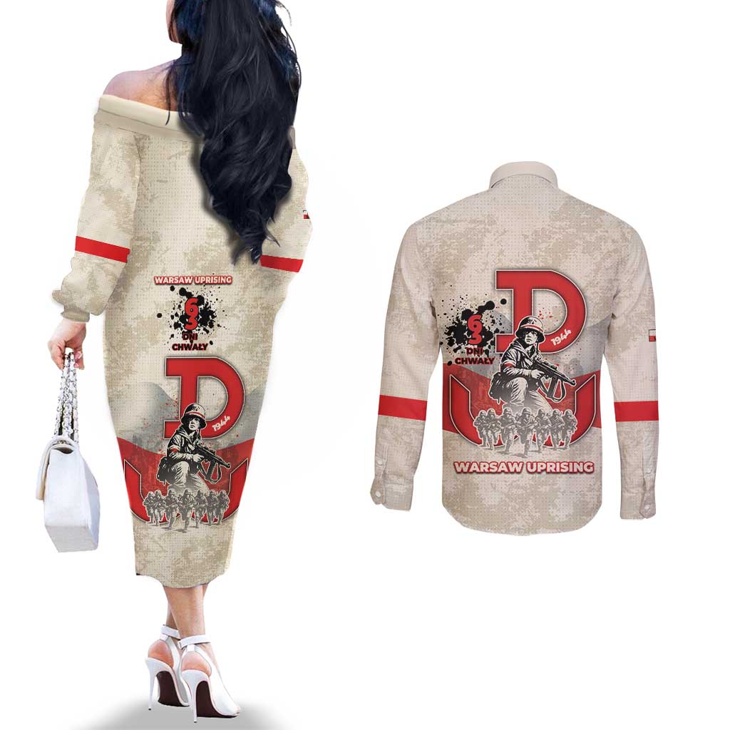 Polish Warsaw Uprising Couples Matching Off The Shoulder Long Sleeve Dress and Long Sleeve Button Shirt 63 Days Of Glory