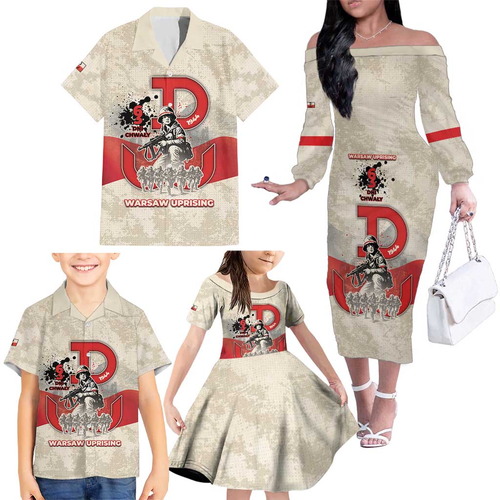 Polish Warsaw Uprising Family Matching Off The Shoulder Long Sleeve Dress and Hawaiian Shirt 63 Days Of Glory