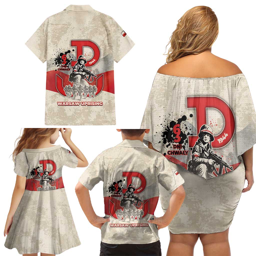 Polish Warsaw Uprising Family Matching Off Shoulder Short Dress and Hawaiian Shirt 63 Days Of Glory