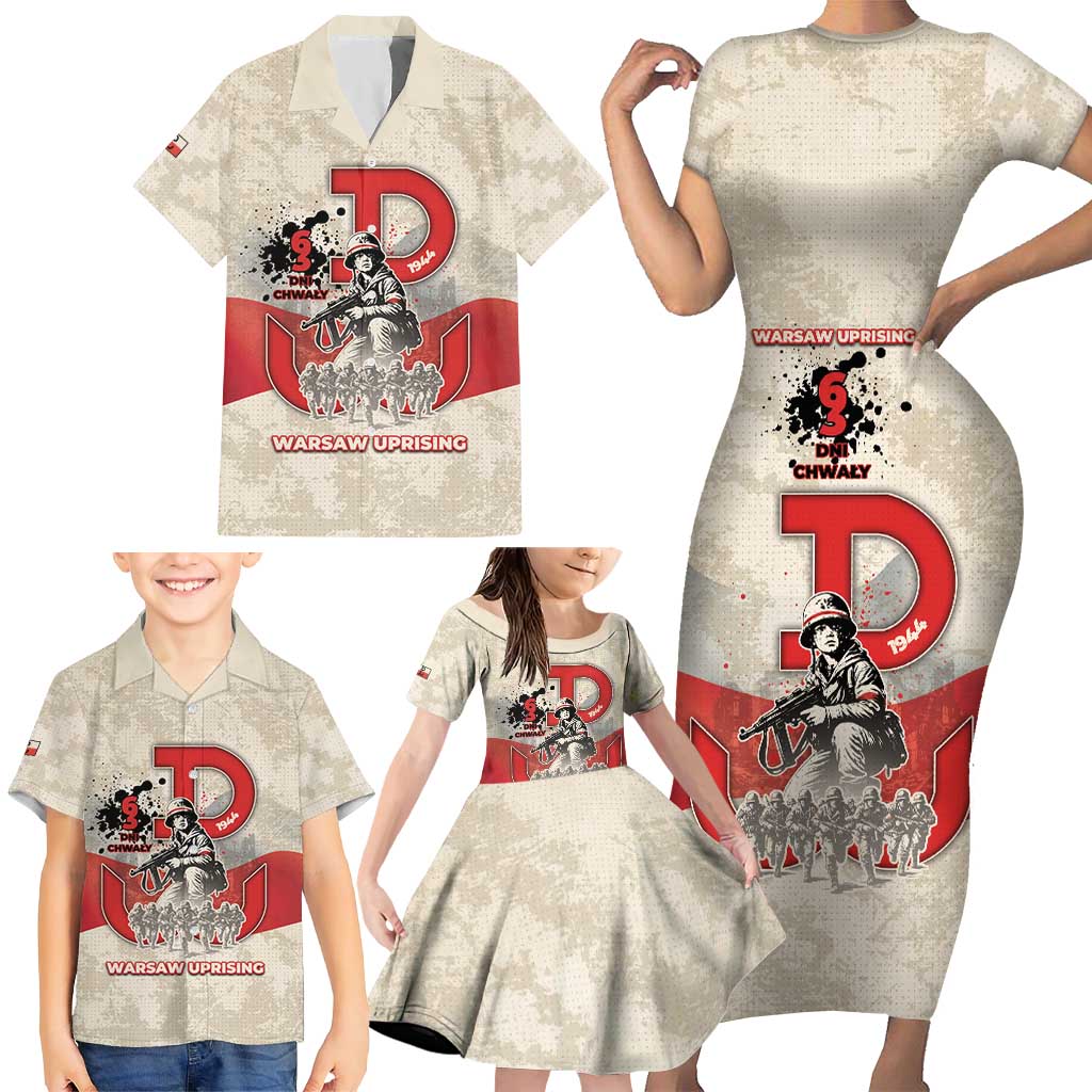 Polish Warsaw Uprising Family Matching Short Sleeve Bodycon Dress and Hawaiian Shirt 63 Days Of Glory
