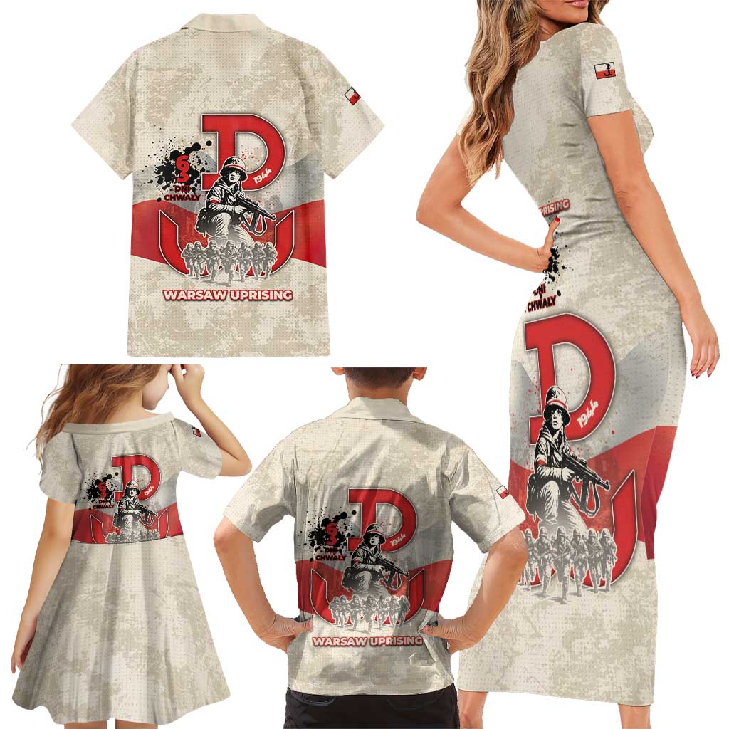 Polish Warsaw Uprising Family Matching Short Sleeve Bodycon Dress and Hawaiian Shirt 63 Days Of Glory