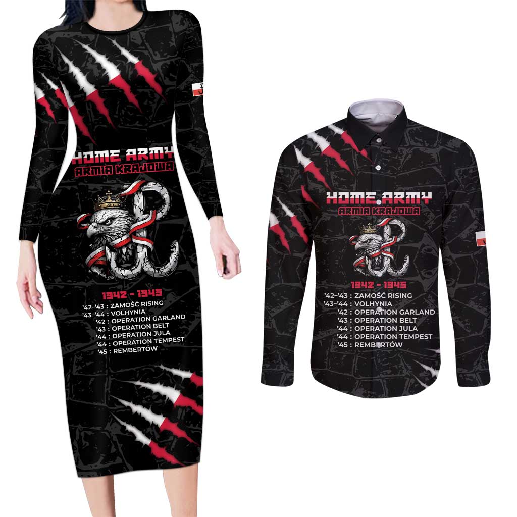 Personalized Poland Home Army Couples Matching Long Sleeve Bodycon Dress and Long Sleeve Button Shirt Armia Krajowa 1942 To 1945