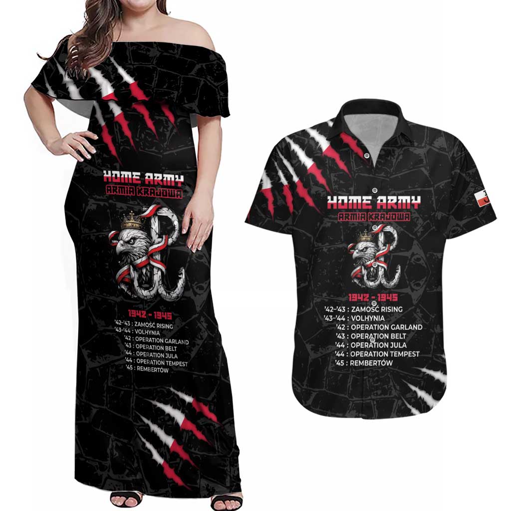 Personalized Poland Home Army Couples Matching Off Shoulder Maxi Dress and Hawaiian Shirt Armia Krajowa 1942 To 1945