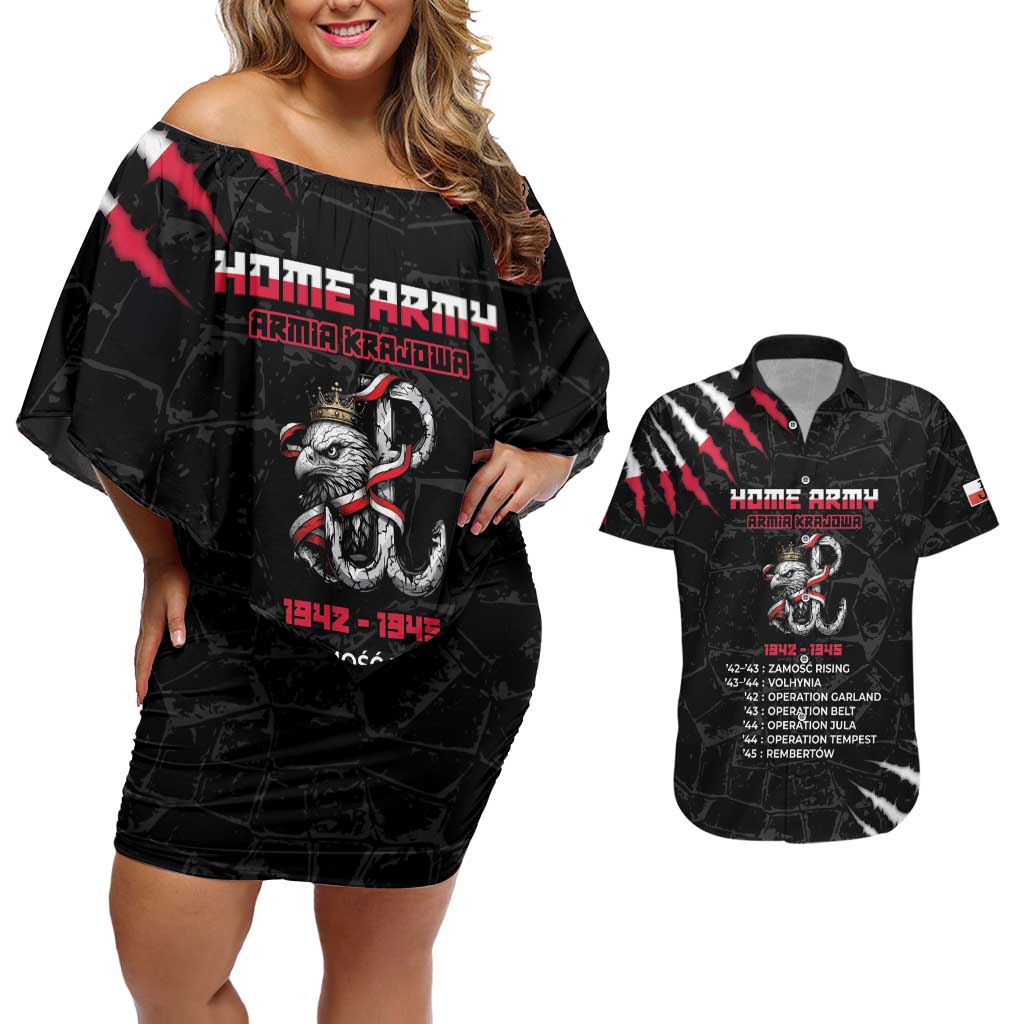 Personalized Poland Home Army Couples Matching Off Shoulder Short Dress and Hawaiian Shirt Armia Krajowa 1942 To 1945