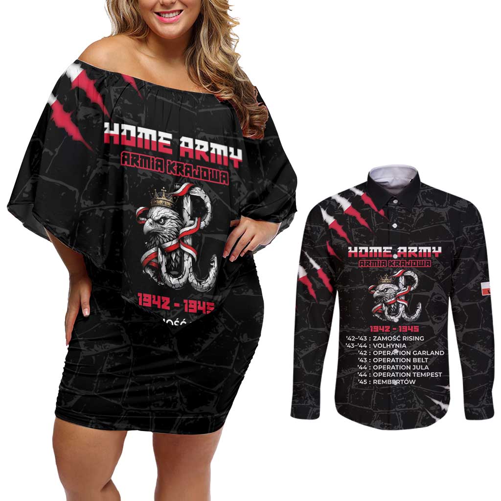 Personalized Poland Home Army Couples Matching Off Shoulder Short Dress and Long Sleeve Button Shirt Armia Krajowa 1942 To 1945
