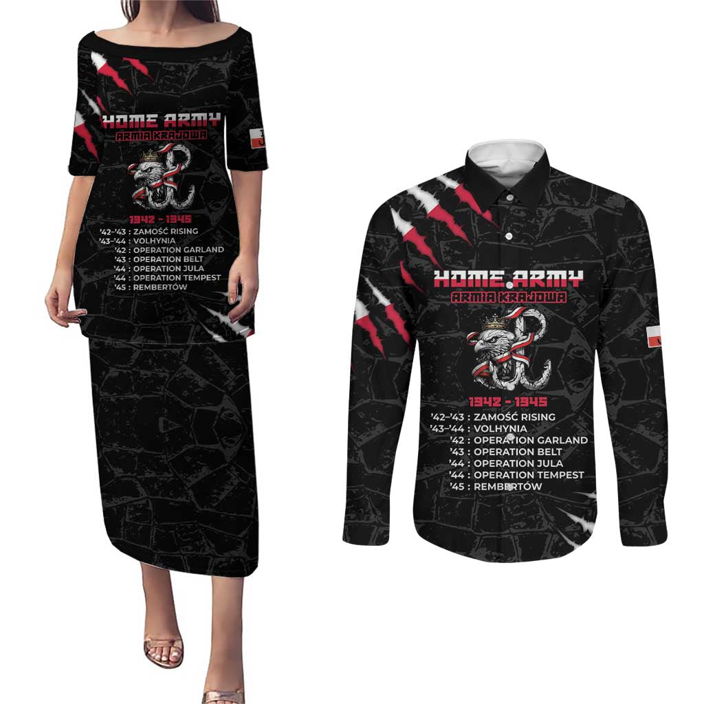 Personalized Poland Home Army Couples Matching Puletasi and Long Sleeve Button Shirt Armia Krajowa 1942 To 1945