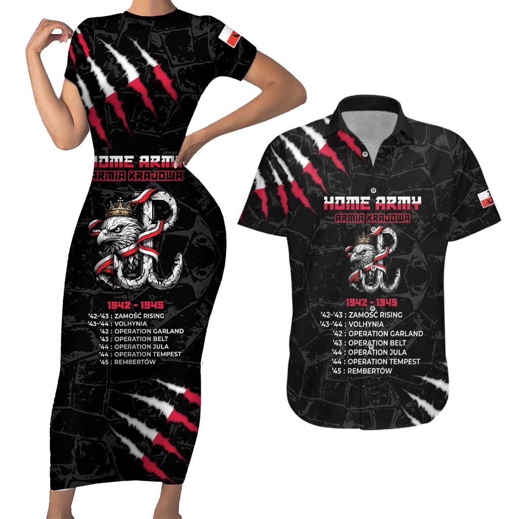 Personalized Poland Home Army Couples Matching Short Sleeve Bodycon Dress and Hawaiian Shirt Armia Krajowa 1942 To 1945