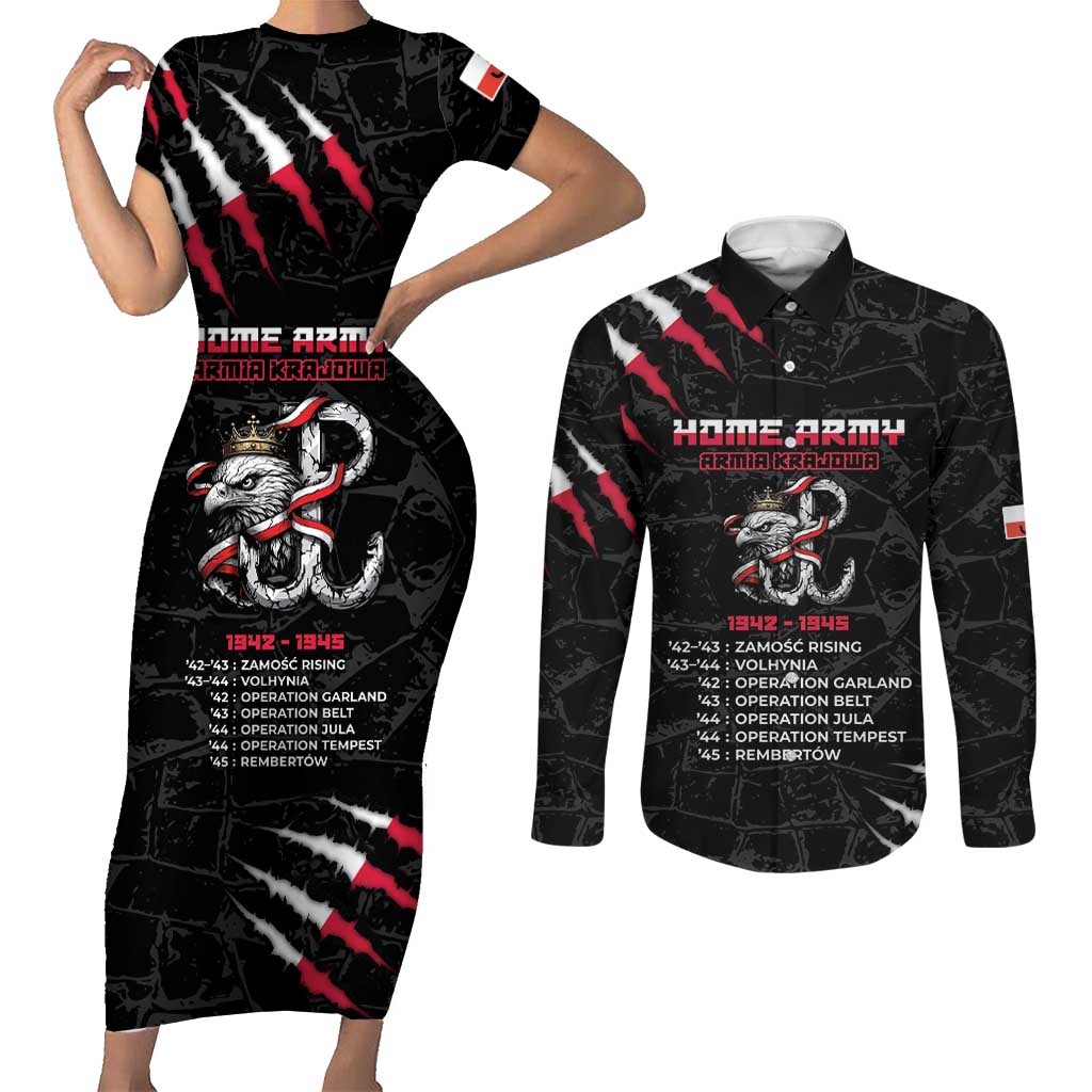 Personalized Poland Home Army Couples Matching Short Sleeve Bodycon Dress and Long Sleeve Button Shirt Armia Krajowa 1942 To 1945