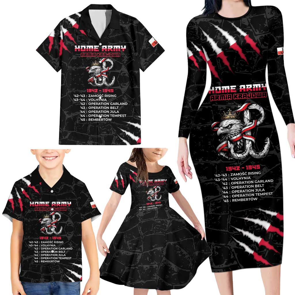 Personalized Poland Home Army Family Matching Long Sleeve Bodycon Dress and Hawaiian Shirt Armia Krajowa 1942 To 1945