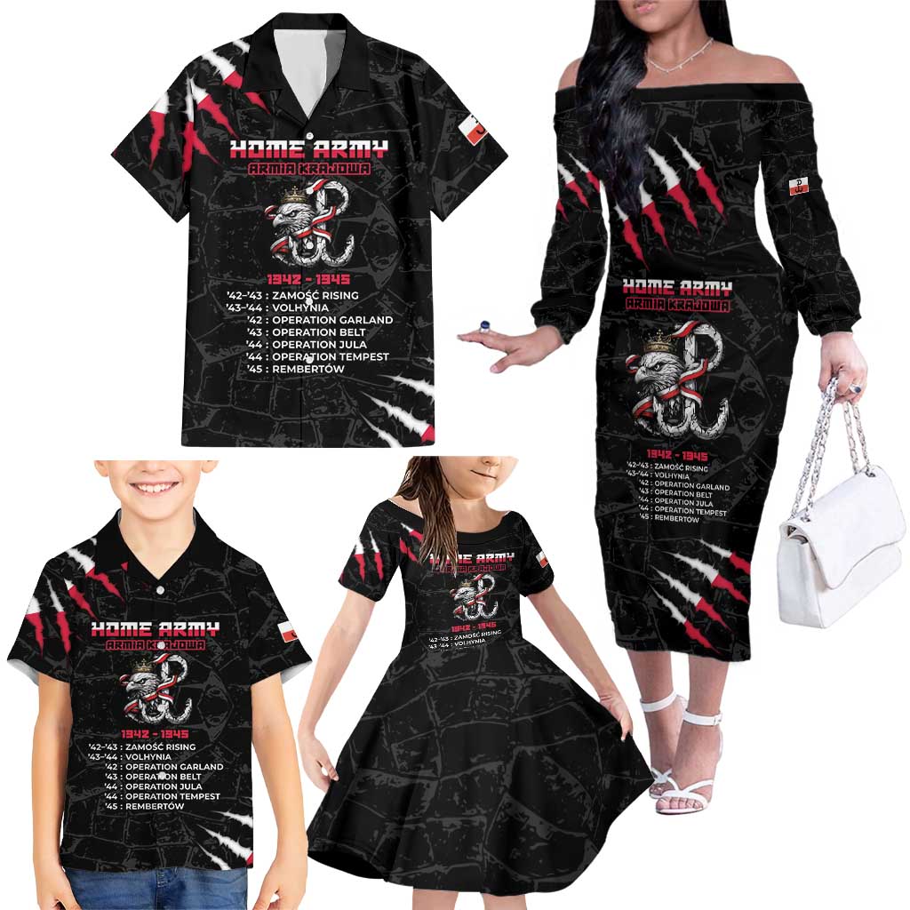 Personalized Poland Home Army Family Matching Off The Shoulder Long Sleeve Dress and Hawaiian Shirt Armia Krajowa 1942 To 1945