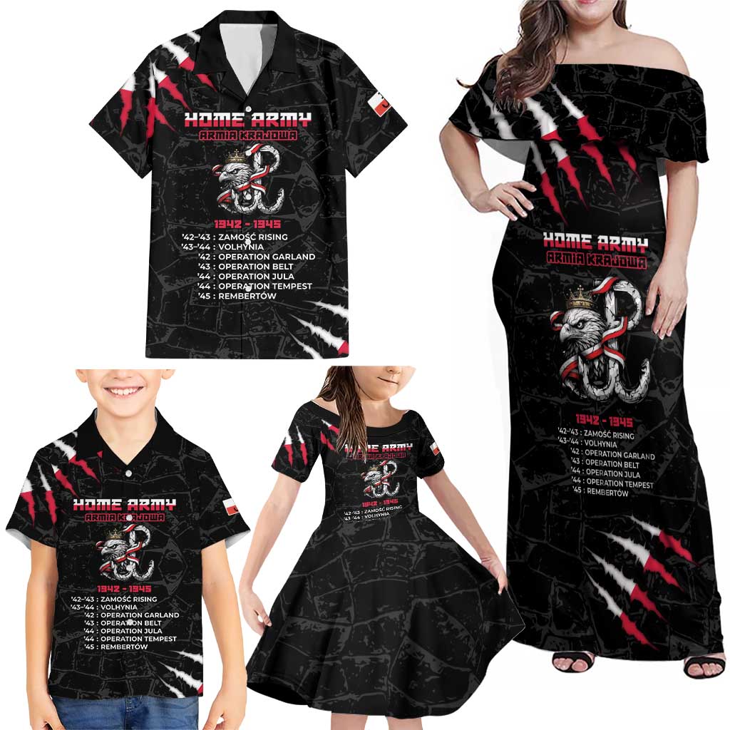 Personalized Poland Home Army Family Matching Off Shoulder Maxi Dress and Hawaiian Shirt Armia Krajowa 1942 To 1945