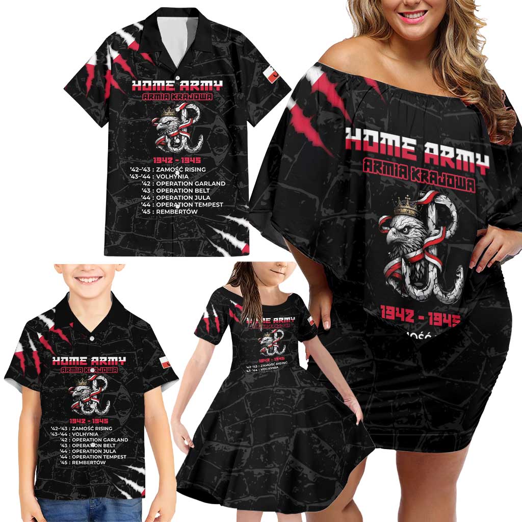 Personalized Poland Home Army Family Matching Off Shoulder Short Dress and Hawaiian Shirt Armia Krajowa 1942 To 1945