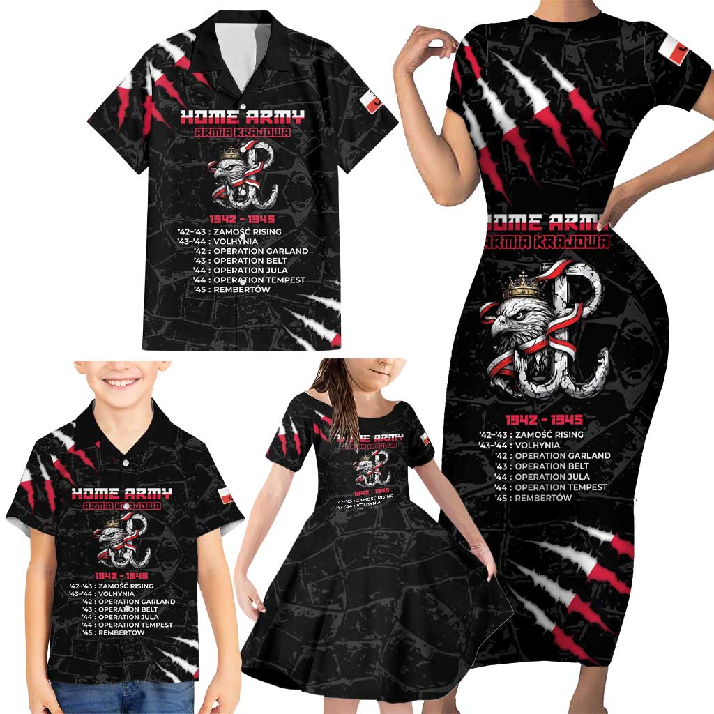 Personalized Poland Home Army Family Matching Short Sleeve Bodycon Dress and Hawaiian Shirt Armia Krajowa 1942 To 1945