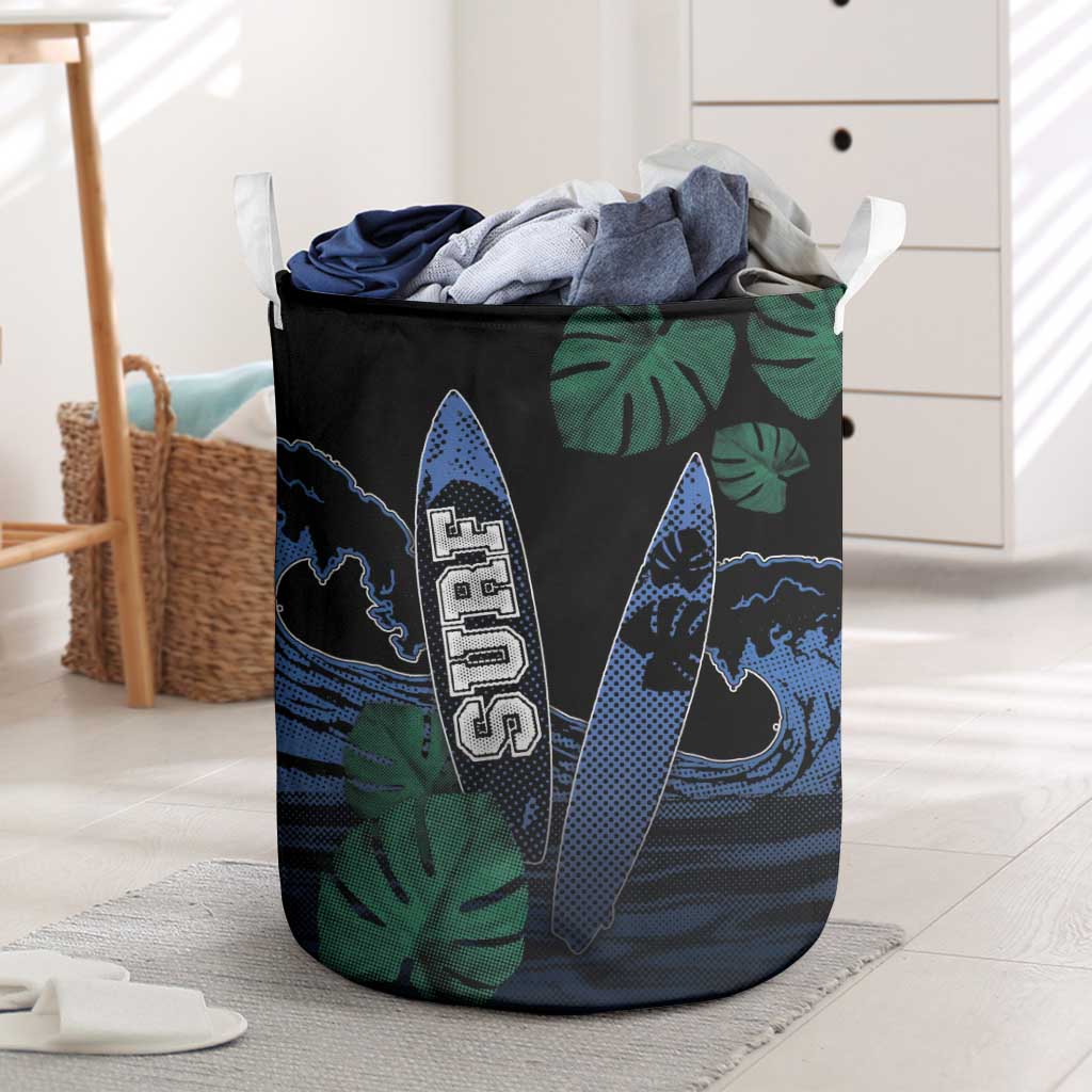 Surfing Laundry Basket Retro Waves Dot Halftone