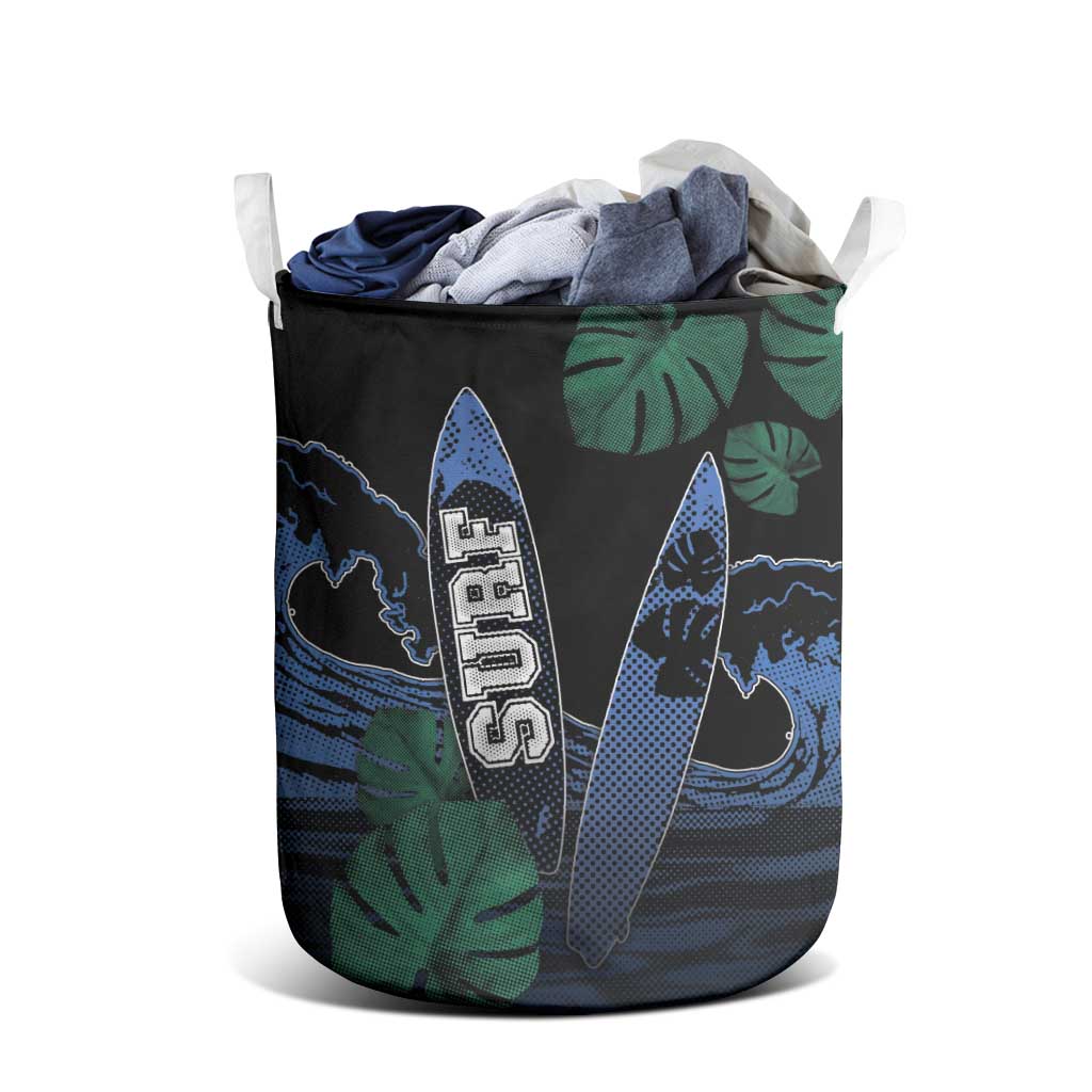 Surfing Laundry Basket Retro Waves Dot Halftone