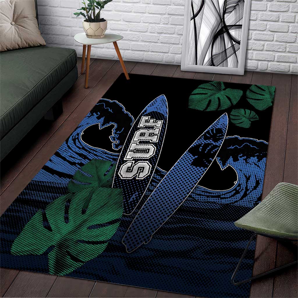 Surfing Area Rug Retro Waves Dot Halftone