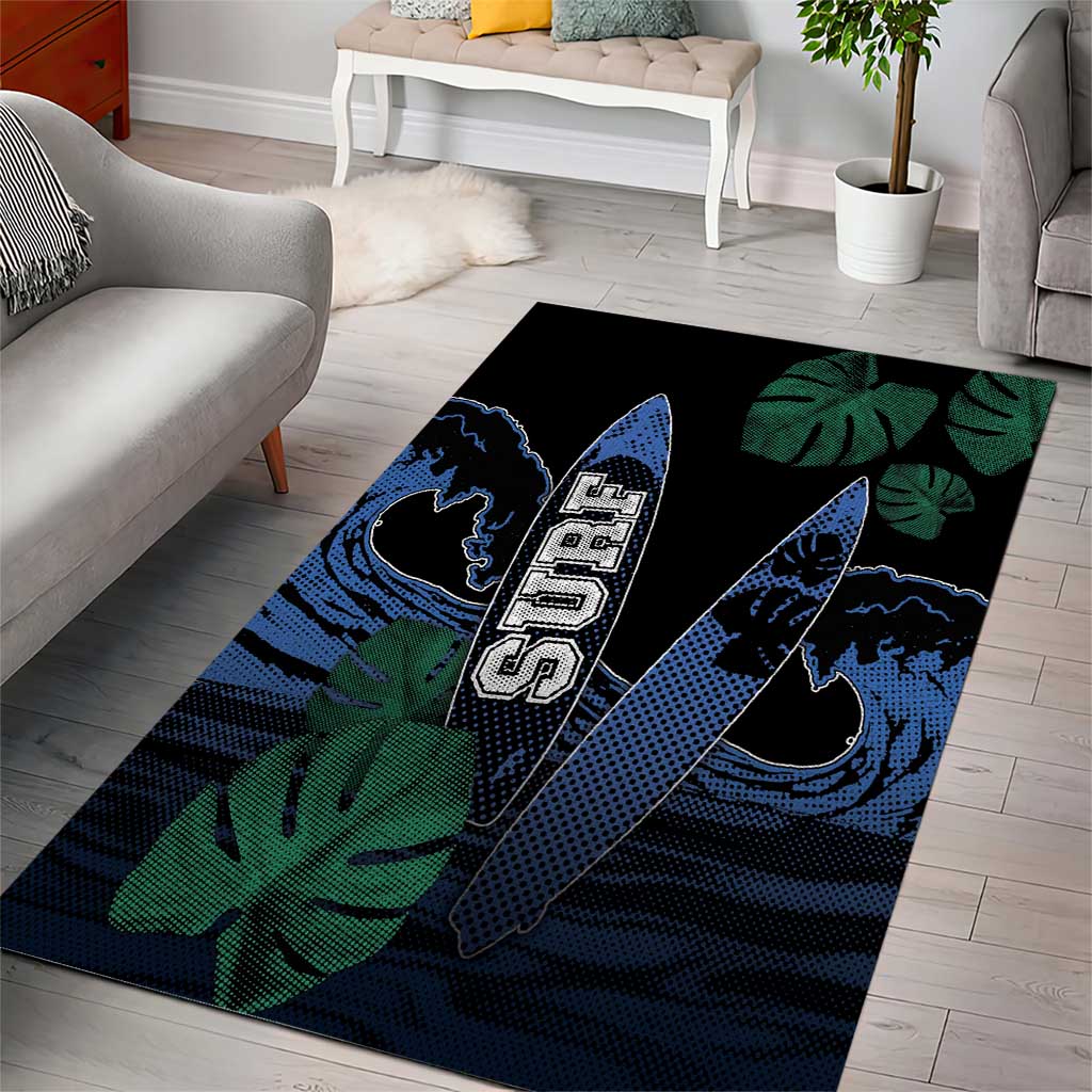 Surfing Area Rug Retro Waves Dot Halftone