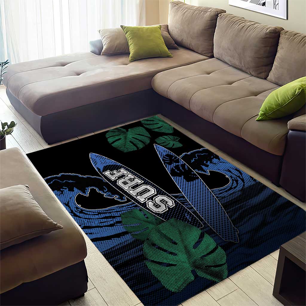 Surfing Area Rug Retro Waves Dot Halftone