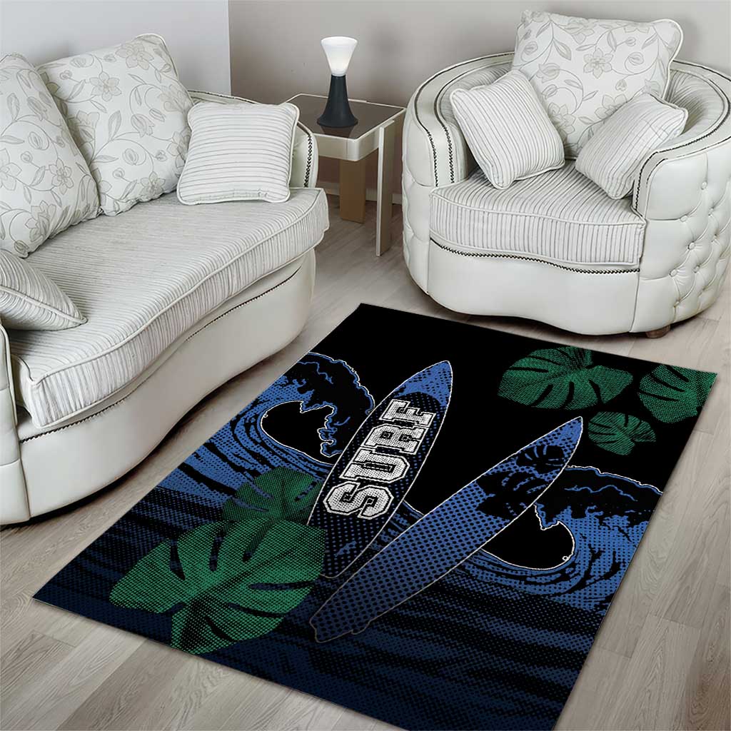 Surfing Area Rug Retro Waves Dot Halftone
