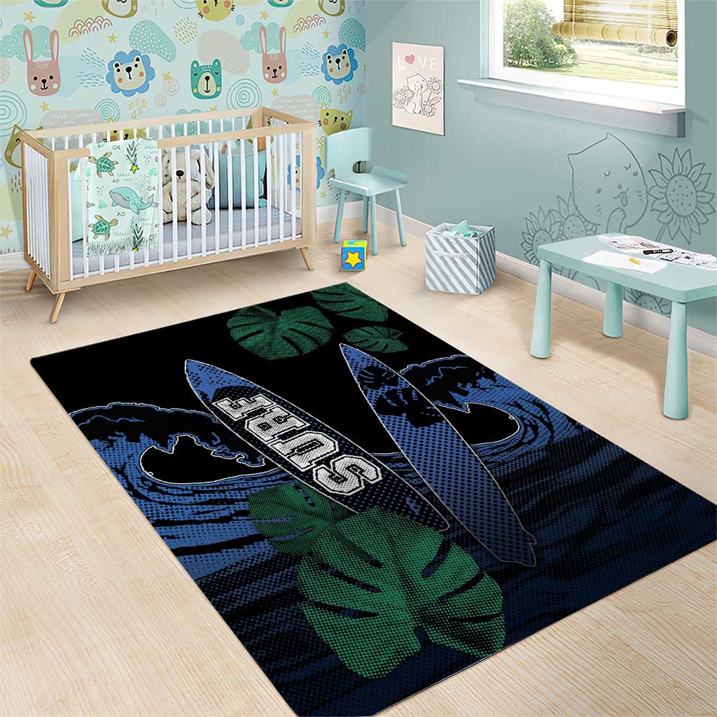 Surfing Area Rug Retro Waves Dot Halftone