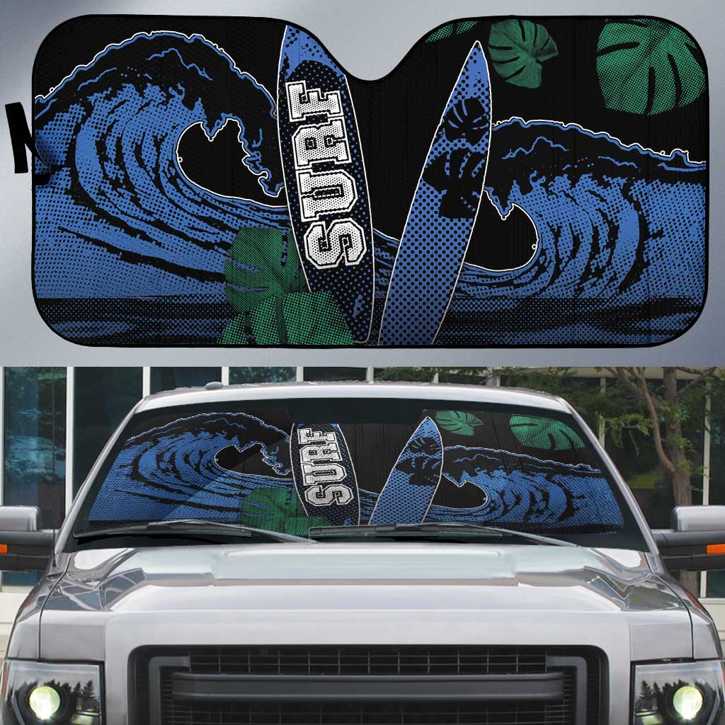 Surfing Auto Sun Shade Retro Waves Dot Halftone