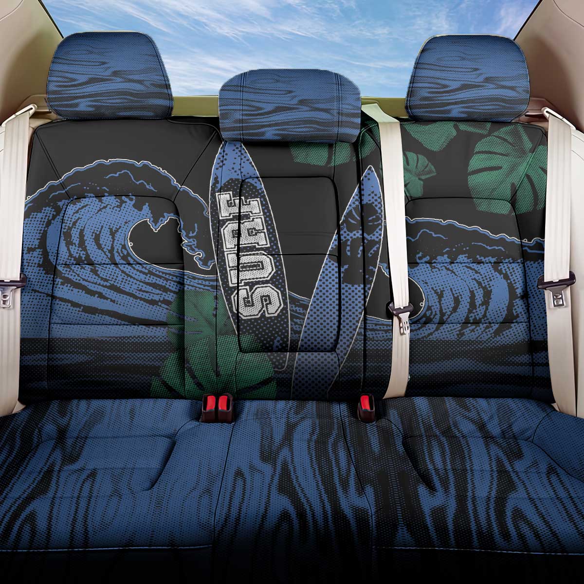 Surfing Back Car Seat Cover Retro Waves Dot Halftone
