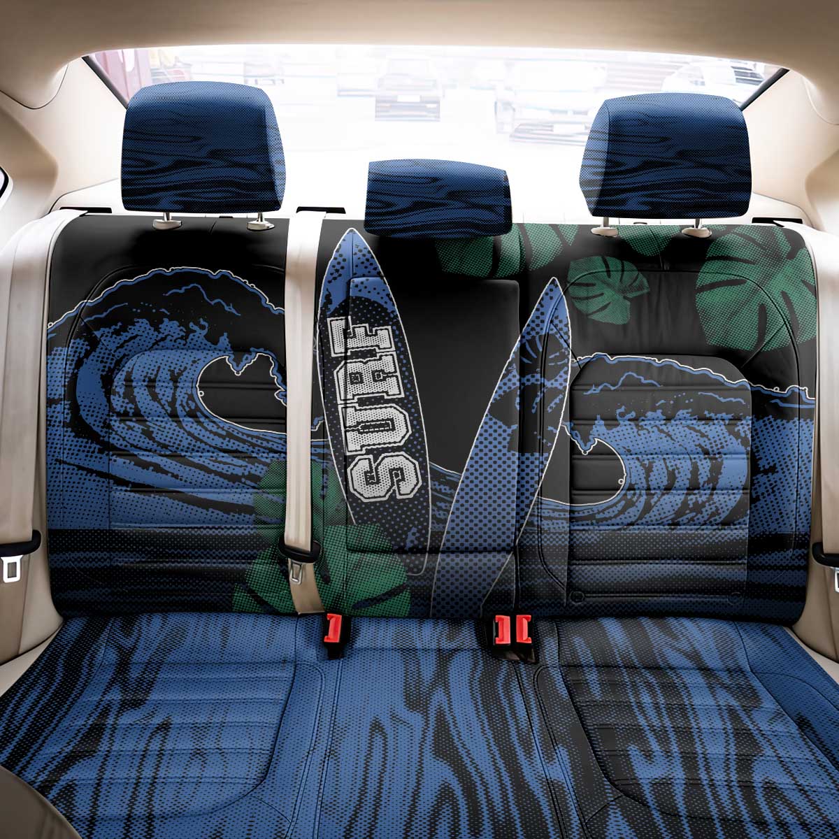 Surfing Back Car Seat Cover Retro Waves Dot Halftone