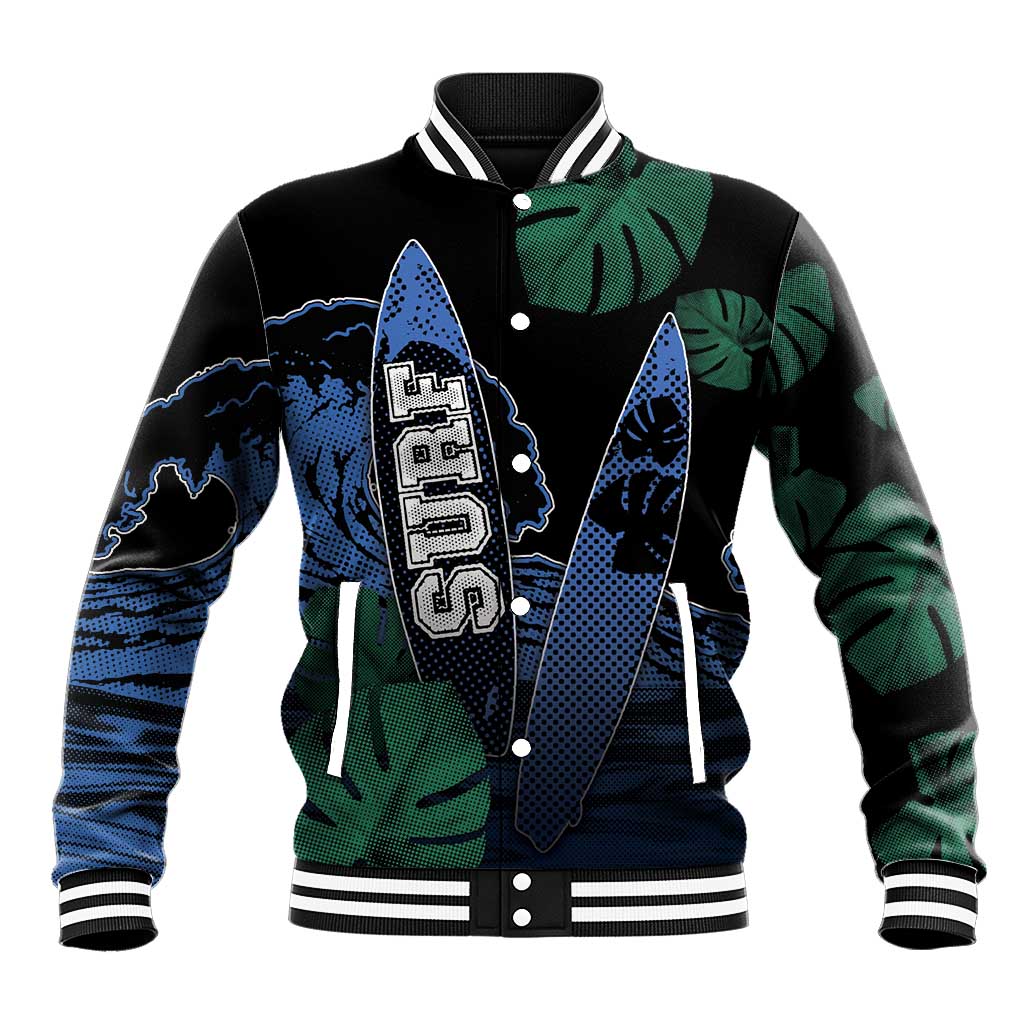Custom Surfing Baseball Jacket Retro Waves Dot Halftone