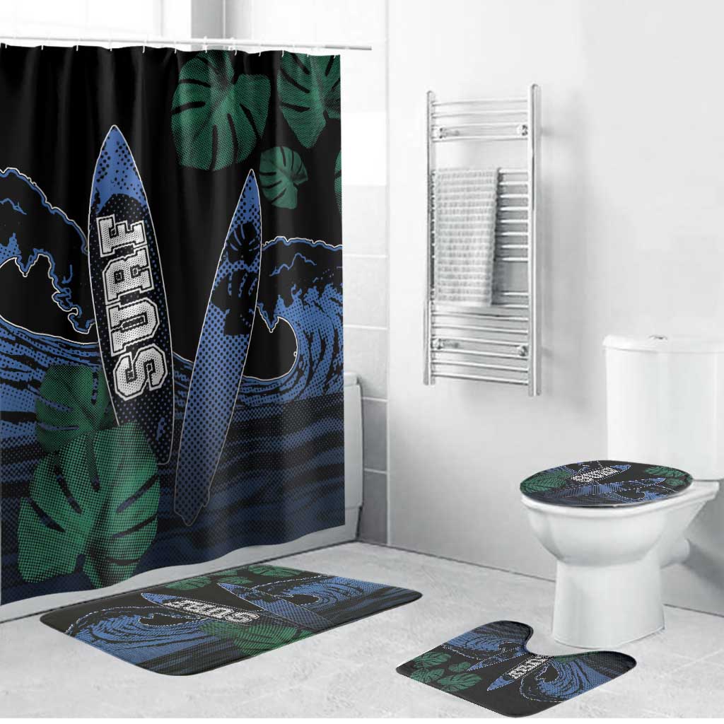 Surfing Bathroom Set Retro Waves Dot Halftone