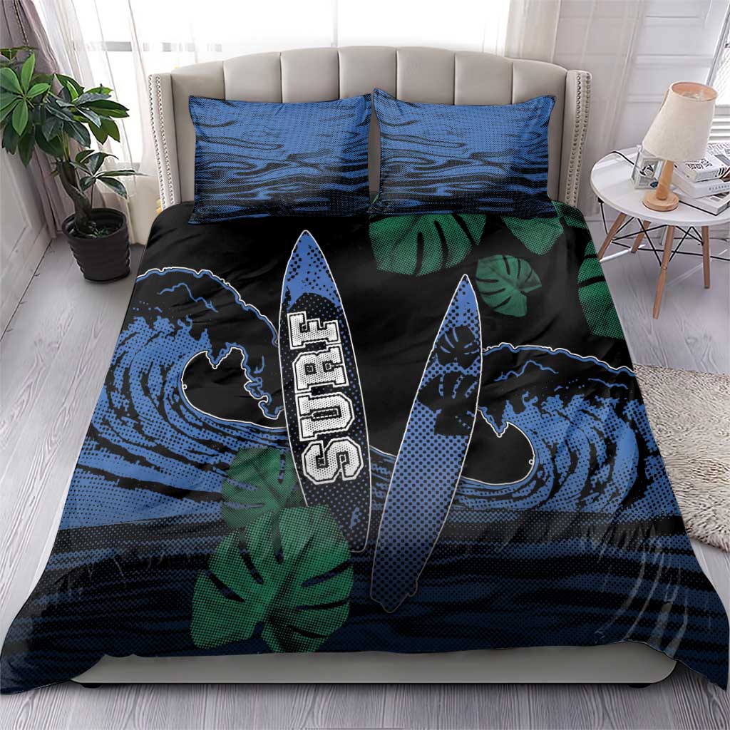 Surfing Bedding Set Retro Waves Dot Halftone