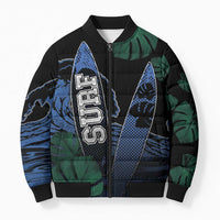 Custom Surfing Bomber Puffer Jacket Retro Waves Dot Halftone