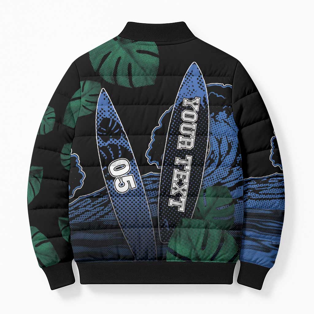 Custom Surfing Bomber Puffer Jacket Retro Waves Dot Halftone