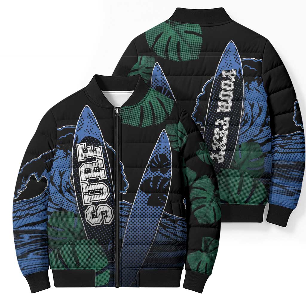 Custom Surfing Bomber Puffer Jacket Retro Waves Dot Halftone