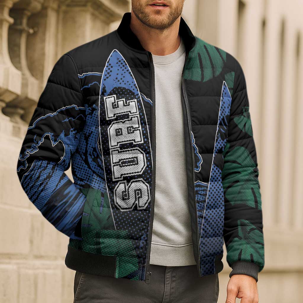 Custom Surfing Bomber Puffer Jacket Retro Waves Dot Halftone